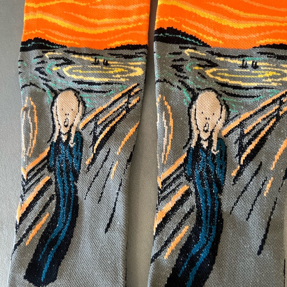 Artistic “The Scream” Orange and Gray Compression Socks